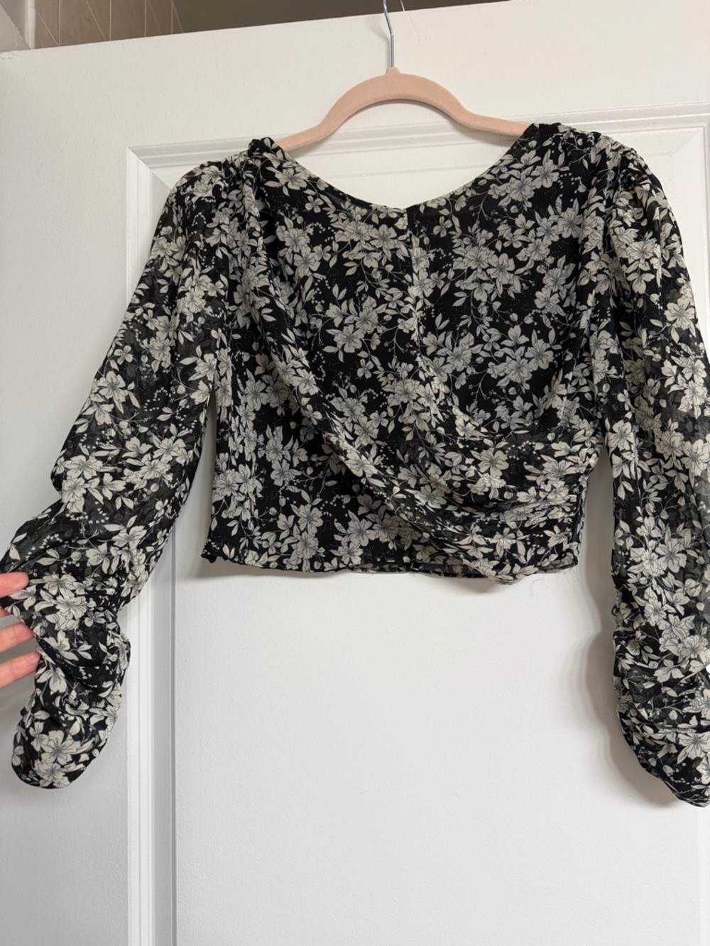 Zara Black and White Floral Draped Crop Top